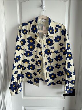 Anthropologie Pepaloves Floral Utility Jacket Medium Blue Flower Print NWT